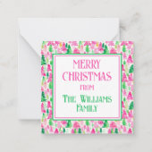Preppy Pink and Green Christmas Trees Personalized Notitiekaartje (Voorkant)