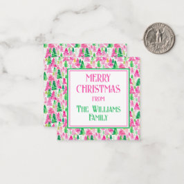 Preppy Pink and Green Christmas Trees Personalized Notitiekaartje