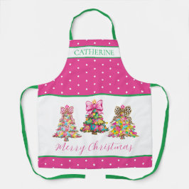 Preppy Pink and Green Christmas Trees Schort