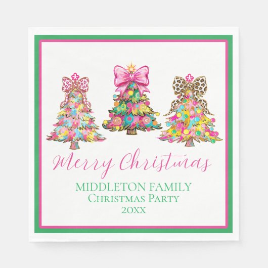 Preppy Pink and Green Christmas Trees Servet (Voorkant)