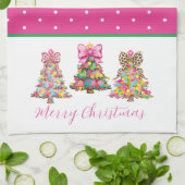 Preppy Pink and Green Christmas Trees Theedoek (Gevouwen)