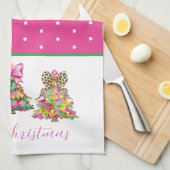 Preppy Pink and Green Christmas Trees Theedoek (Quarter Fold)