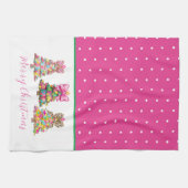 Preppy Pink and Green Christmas Trees Theedoek (Horizontaal)