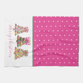 Preppy Pink and Green Christmas Trees Theedoek