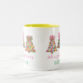 Preppy Pink and Green Christmas Trees Tweekleurige Koffiemok (Center)