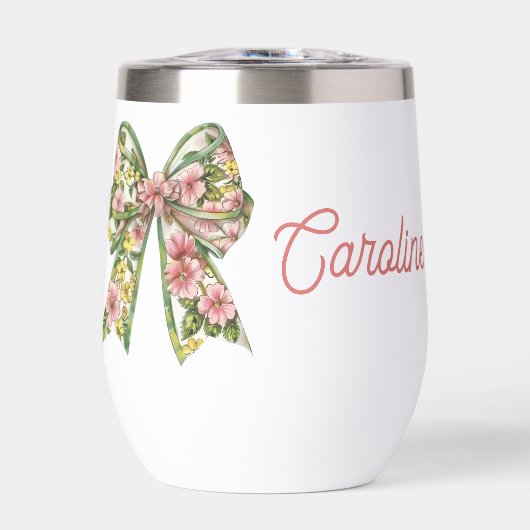 Preppy Pink and Green Floral Bow Personalized (Voorkant)