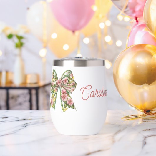 Preppy Pink and Green Floral Bow Personalized (Vrijgezellenfeest (Gedraaid)  )