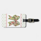 Preppy Pink and Green Floral Bow Personalized Bagagelabel (Voorkant horizontaal)