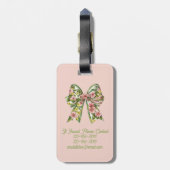 Preppy Pink and Green Floral Bow Personalized Bagagelabel (Achterkant verticaal)