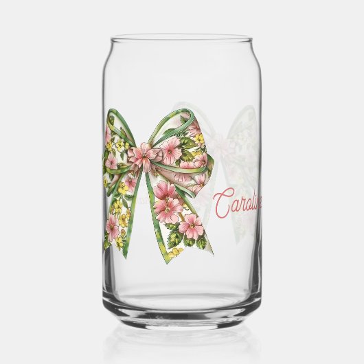 Preppy Pink and Green Floral Bow Personalized Blikvorm Glas (Achterkant)