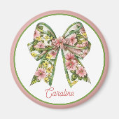 Preppy Pink and Green Floral Bow Personalized Magneet (Voorkant)
