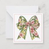 Preppy Pink and Green Floral Bow Personalized Notitiekaartje (Voorkant)