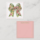 Preppy Pink and Green Floral Bow Personalized Notitiekaartje (Voorkant / Achterkant)