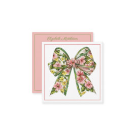 Preppy Pink and Green Floral Bow Personalized Notitiekaartje