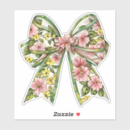 Preppy Pink and Green Floral Bow Sticker