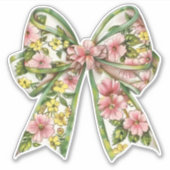 Preppy Pink and Green Floral Bow Sticker (Voorkant)