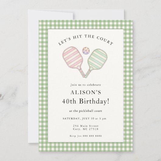Preppy Pink and Green Pickleball Birthday party Kaart (Voorkant)