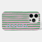 Preppy Pink and Green Striped Custom Name Case-Mate iPhone Case (Achterkant (horizontaal))