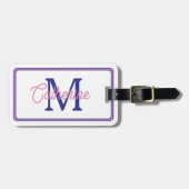 Preppy Pink and Navy Blue Simple Monogram Bagagelabel (Voorkant horizontaal)
