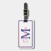 Preppy Pink and Navy Blue Simple Monogram Bagagelabel (Voorkant verticaal)