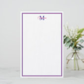 Preppy Pink and Navy Blue Simple Monogram Briefpapier (Staand voorkant)