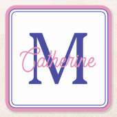 Preppy Pink and Navy Blue Simple Monogram Kartonnen Onderzetters (Voorkant)
