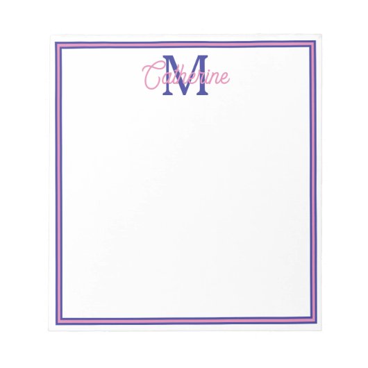 Preppy Pink and Navy Blue Simple Monogram Notitieblok (Voorkant)
