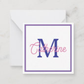 Preppy Pink and Navy Blue Simple Monogram Notitiekaartje (Voorkant)