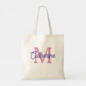Preppy Pink and Navy Blue Simple Monogram Tote Bag (Achterkant)