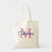 Preppy Pink and Navy Blue Simple Monogram Tote Bag (Voorkant)