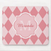 Preppy Pink Argyle Girly Monogram Kantoor naam Muismat (Voorkant)