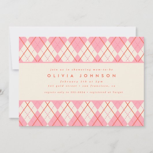 Preppy Pink Argyle Pset Baby Girl Shower Kaart (Voorkant)