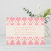 Preppy Pink Argyle Pset Baby Girl Shower Kaart (Staand voorkant)