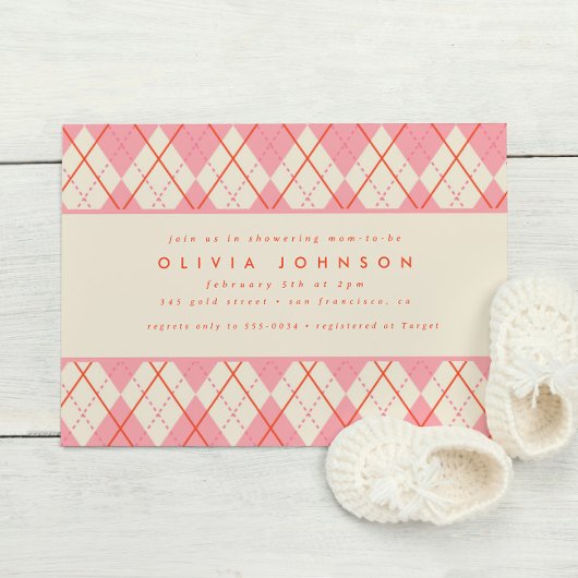 Preppy Pink Argyle Pset Baby Girl Shower Kaart
