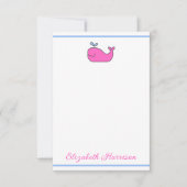 Preppy Pink Blue and White Whale Personalized Notitiekaartje (Voorkant)