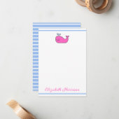 Preppy Pink Blue and White Whale Personalized Notitiekaartje (Voorkant / Achterkant in situ)