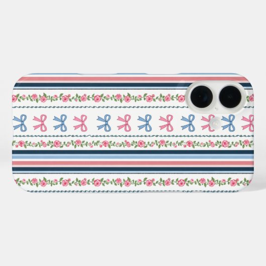 Preppy Pink Blue Coquette Bows Florals Striped Case-Mate iPhone Case (Achterkant (horizontaal))