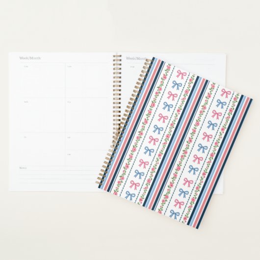 Preppy Pink Blue Coquette Bows Florals Stripes  Planner (Display)