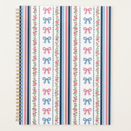 Preppy Pink Blue Coquette Bows Florals Stripes  Planner