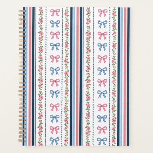 Preppy Pink Blue Coquette Bows Florals Stripes  Planner (Voorkant)