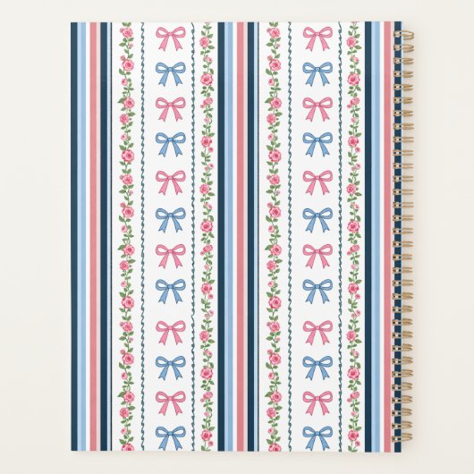 Preppy Pink Blue Coquette Bows Florals Stripes  Planner (Achterkant)