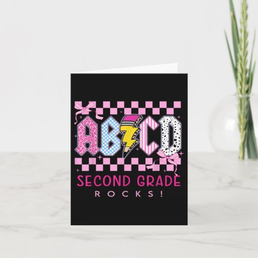 Preppy Pink Bow ABCD Second Grade Rocks Pencil Lig Kaart (Voorkant)