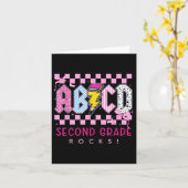 Preppy Pink Bow ABCD Second Grade Rocks Pencil Lig Kaart (Gele Bloem)