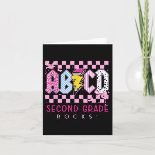Preppy Pink Bow ABCD Second Grade Rocks Pencil Lig Kaart