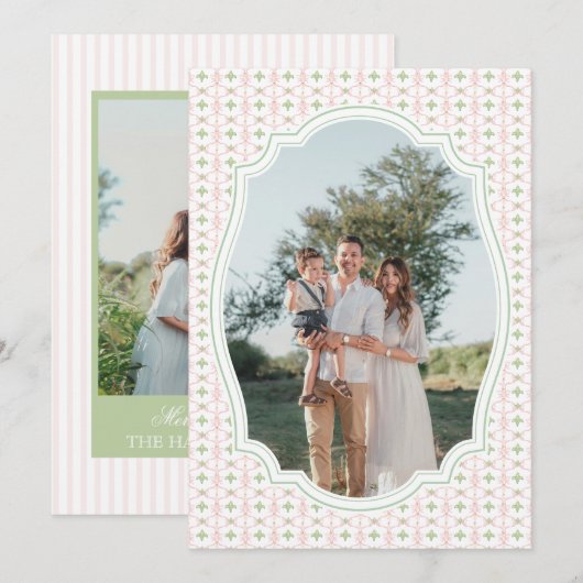 Preppy Pink Bow Christmas Nutcracker 2 Photos  Feestdagenkaart (Voorkant / Achterkant)