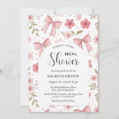 Preppy Pink Bow en Bloemen Vrijgezellenfeest Kaart (Voorkant)
