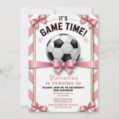 Preppy Pink Bow Girl Soccer Game Time Birthday Kaart (Voorkant)