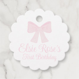 Preppy Pink Bow Grandmillennial Eerste Verjaardag Bedankjes Labels