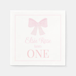 Preppy Pink Bow Grandmillennial Eerste Verjaardag Servet