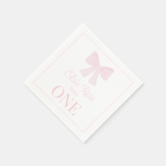 Preppy Pink Bow Grandmillennial Eerste Verjaardag Servet (Hoek)